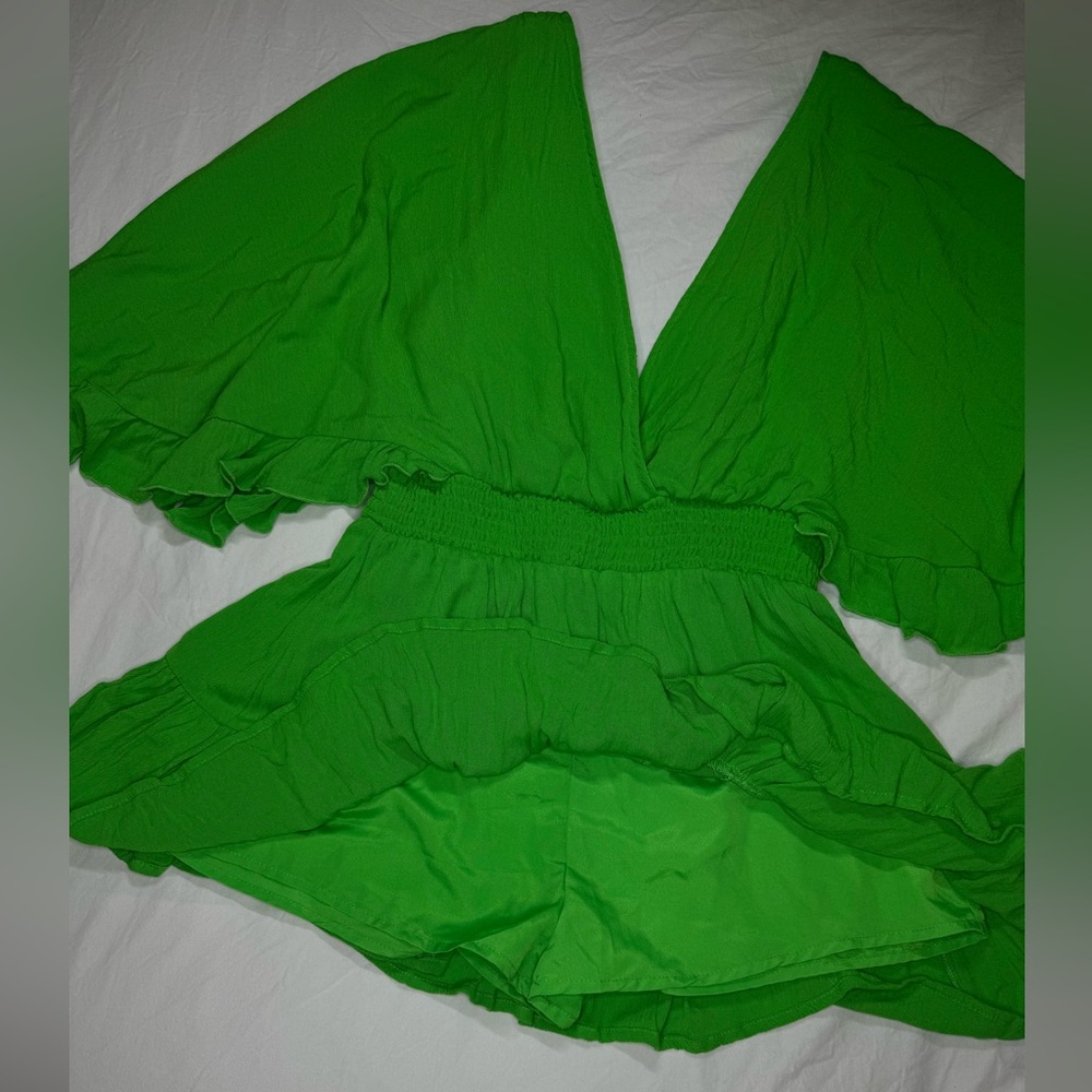 NWOT - FOREVER 21 Romper Bright Green | Large | Summer | Beach | Boho | Neon - Picture 4 of 10